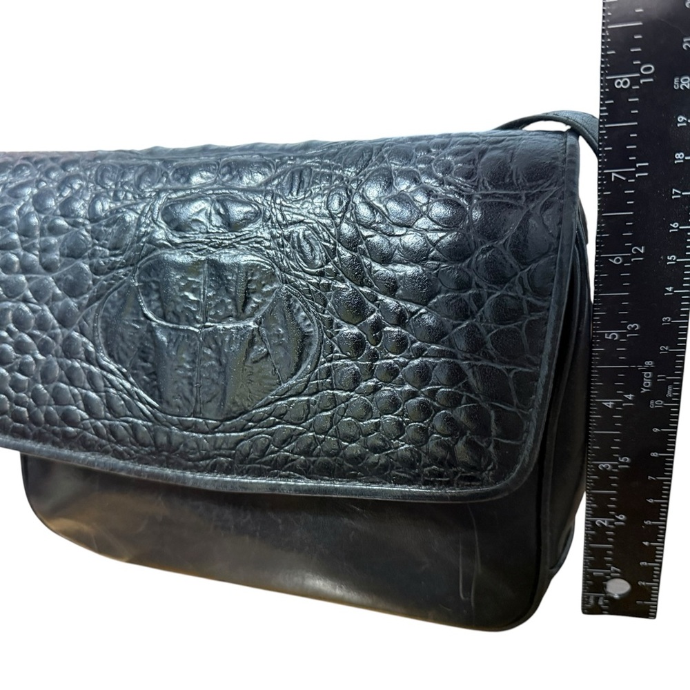Portofino Collection Black Genuine Leather Croc-Embossed Crossbody Bag - Picture 4 of 16
